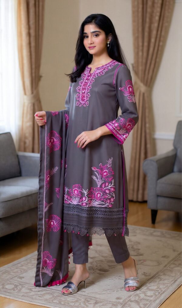 3-Piece Suit | Grey | Chiffon | Premium Quality