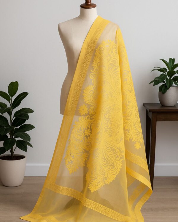 Digital Printed Organza Dupatta - Musturd