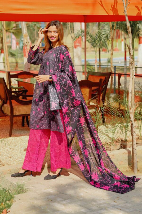 Printed  | 3 Piece Lawn - Black and Pink | Unstitched