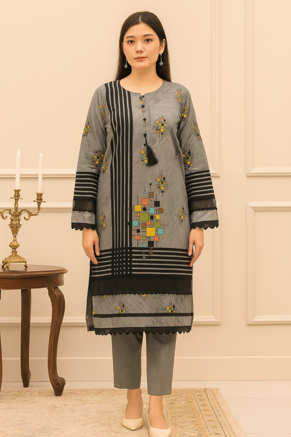 1 Piece | Lawn | Digital Print | Grey