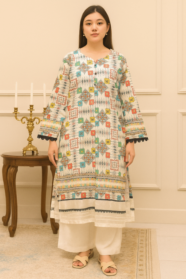 1 Piece | Lawn | Digital Print | White